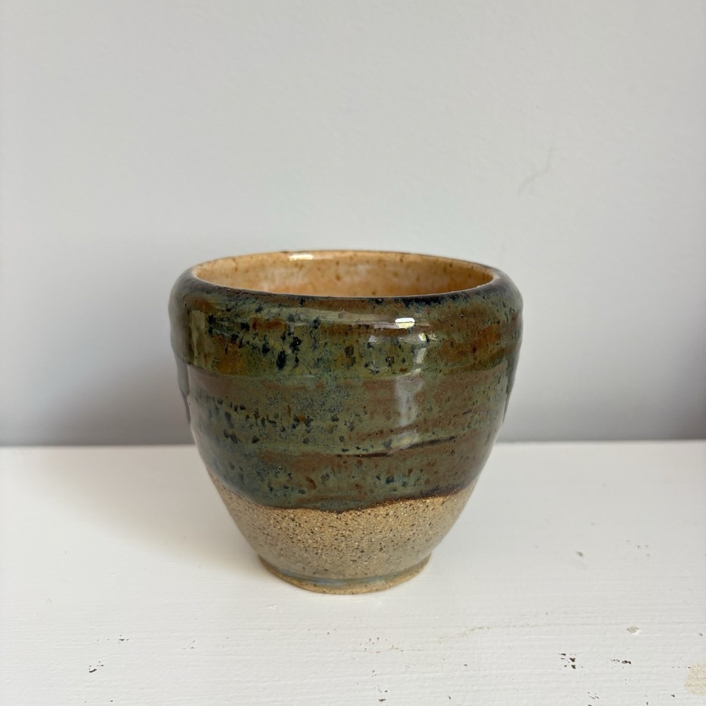 Studio Art Pottery Cup Planter Stoneware Artist Signed Blue Speckled Handmade - Picture 3 of 12